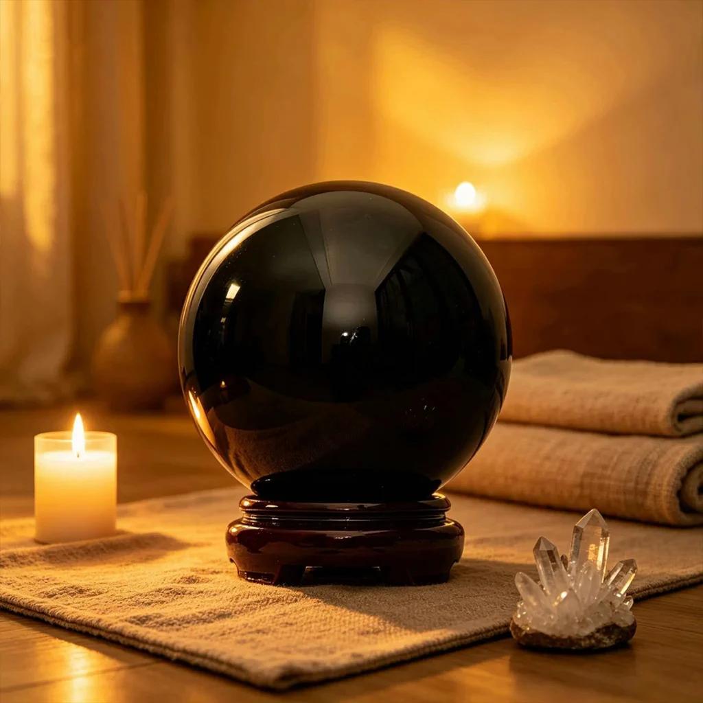 large black crystal sphere,black crystal ball,black crystal sphere decor,grounding crystal decor,protective symbolism crystal ball,black sphere ornament,office crystal decor,home crystal ball decor,polished black crystal sphere,TS-4041 crystal sphere