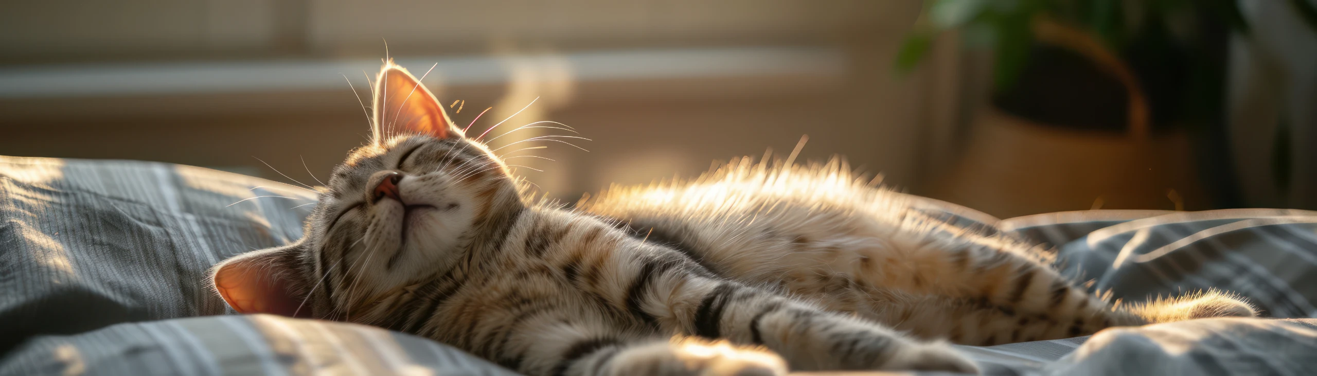 adorable gray tabby kitten sleeping comfortably bed warm sunlight peaceful cat nap cozy