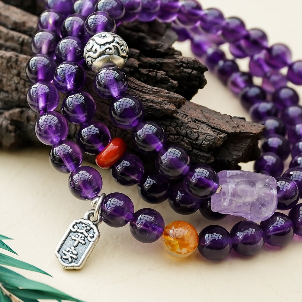 Amethyst Pixiu Multi-Wrap Bracelet,TS-203,amethyst bracelet,yellow tower crystal bracelet,southern red agate bracelet,Pixiu crystal bracelet,multi-wrap crystal bracelet,symbolic crystal jewelry