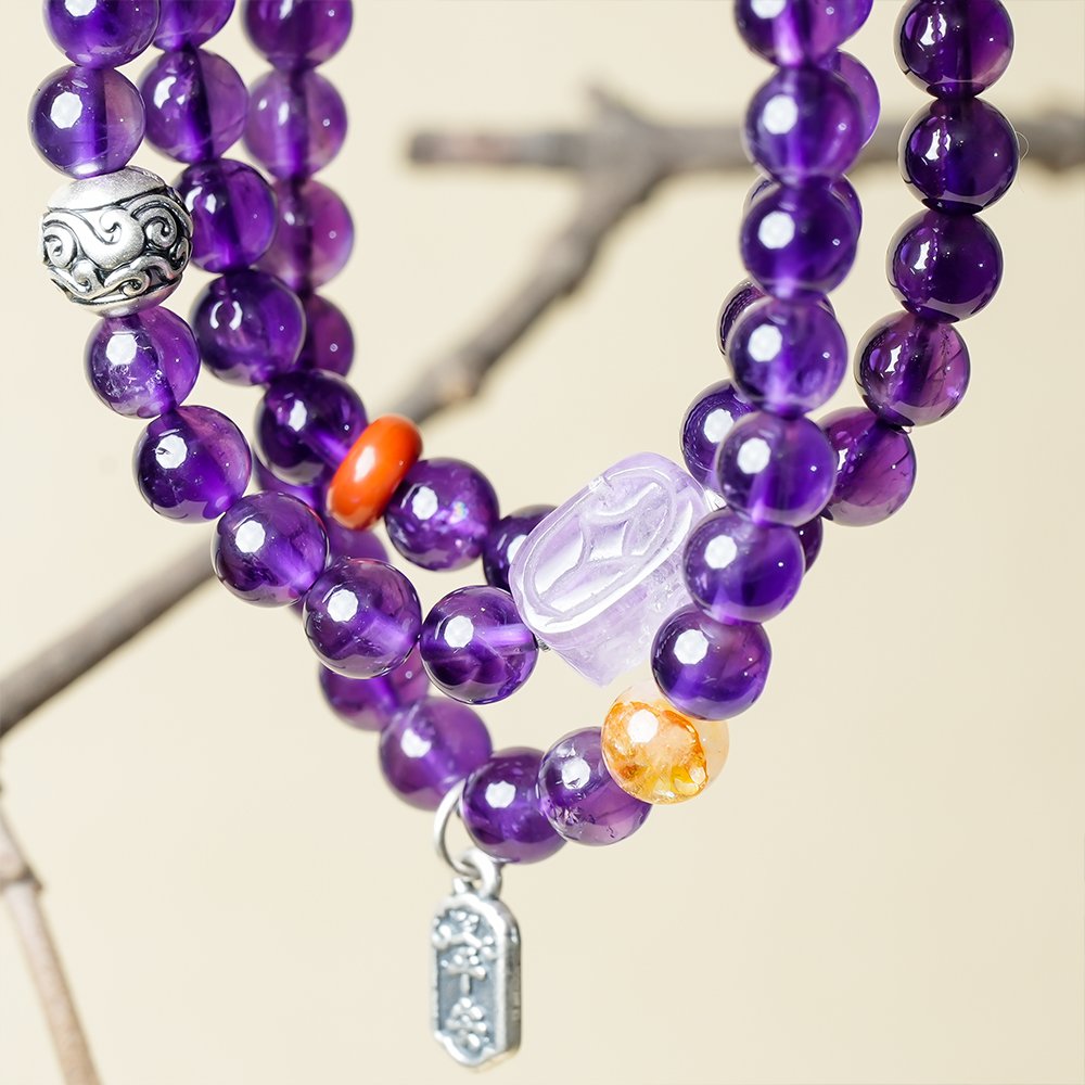 Amethyst Pixiu Multi-Wrap Bracelet,TS-203,amethyst bracelet,yellow tower crystal bracelet,southern red agate bracelet,Pixiu crystal bracelet,multi-wrap crystal bracelet,symbolic crystal jewelry