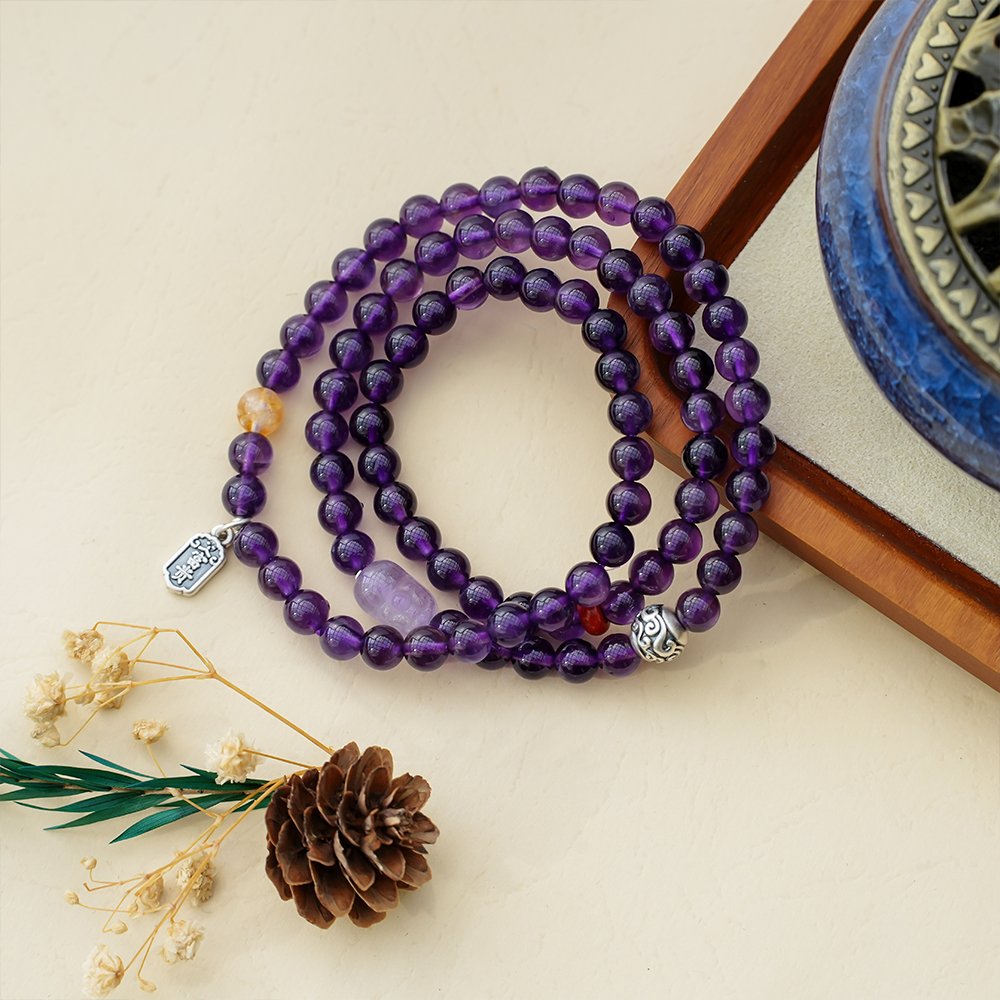 Amethyst Pixiu Multi-Wrap Bracelet,TS-203,amethyst bracelet,yellow tower crystal bracelet,southern red agate bracelet,Pixiu crystal bracelet,multi-wrap crystal bracelet,symbolic crystal jewelry