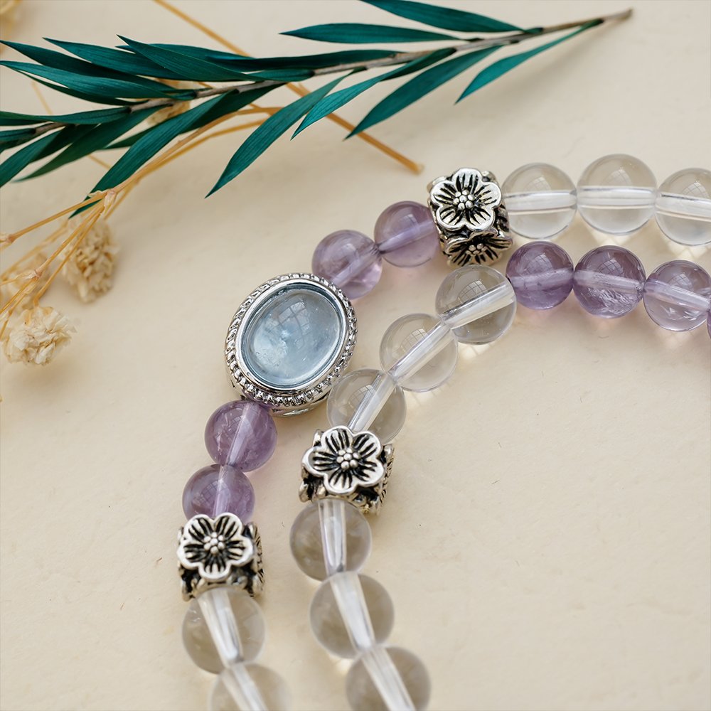 Amethyst Clear Quartz Aquamarine Multi-Wrap Bracelet,TS-205,amethyst bracelet,clear quartz bracelet,aquamarine bracelet,multi-wrap crystal bracelet,crystal bracelet gift,elegant crystal jewelry