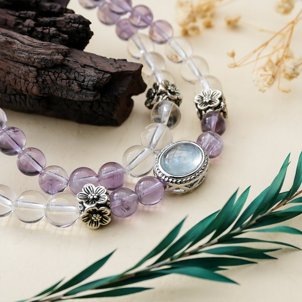 Amethyst Clear Quartz Aquamarine Multi-Wrap Bracelet,TS-205,amethyst bracelet,clear quartz bracelet,aquamarine bracelet,multi-wrap crystal bracelet,crystal bracelet gift,elegant crystal jewelry