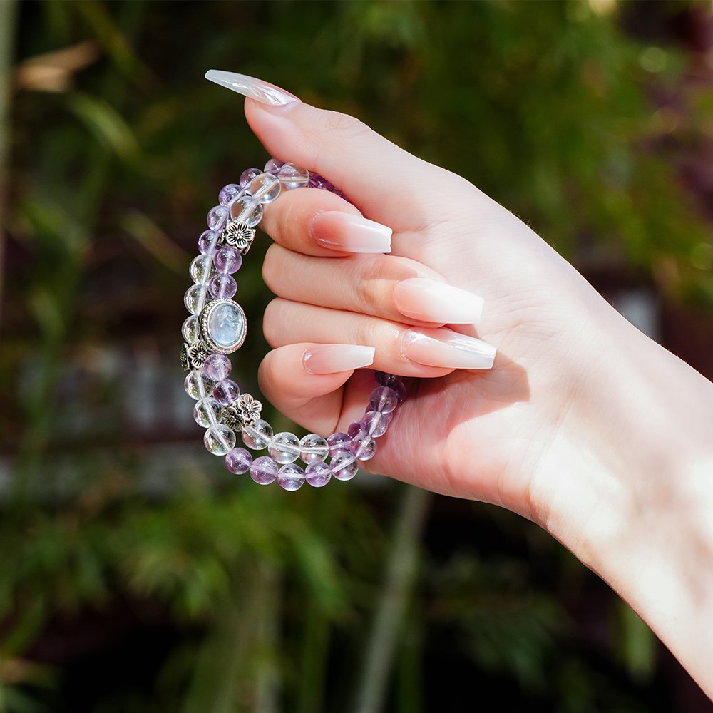 Amethyst Clear Quartz Aquamarine Multi-Wrap Bracelet,TS-205,amethyst bracelet,clear quartz bracelet,aquamarine bracelet,multi-wrap crystal bracelet,crystal bracelet gift,elegant crystal jewelry