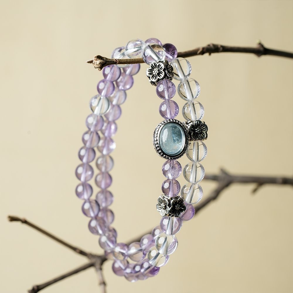 Amethyst Clear Quartz Aquamarine Multi-Wrap Bracelet,TS-205,amethyst bracelet,clear quartz bracelet,aquamarine bracelet,multi-wrap crystal bracelet,crystal bracelet gift,elegant crystal jewelry