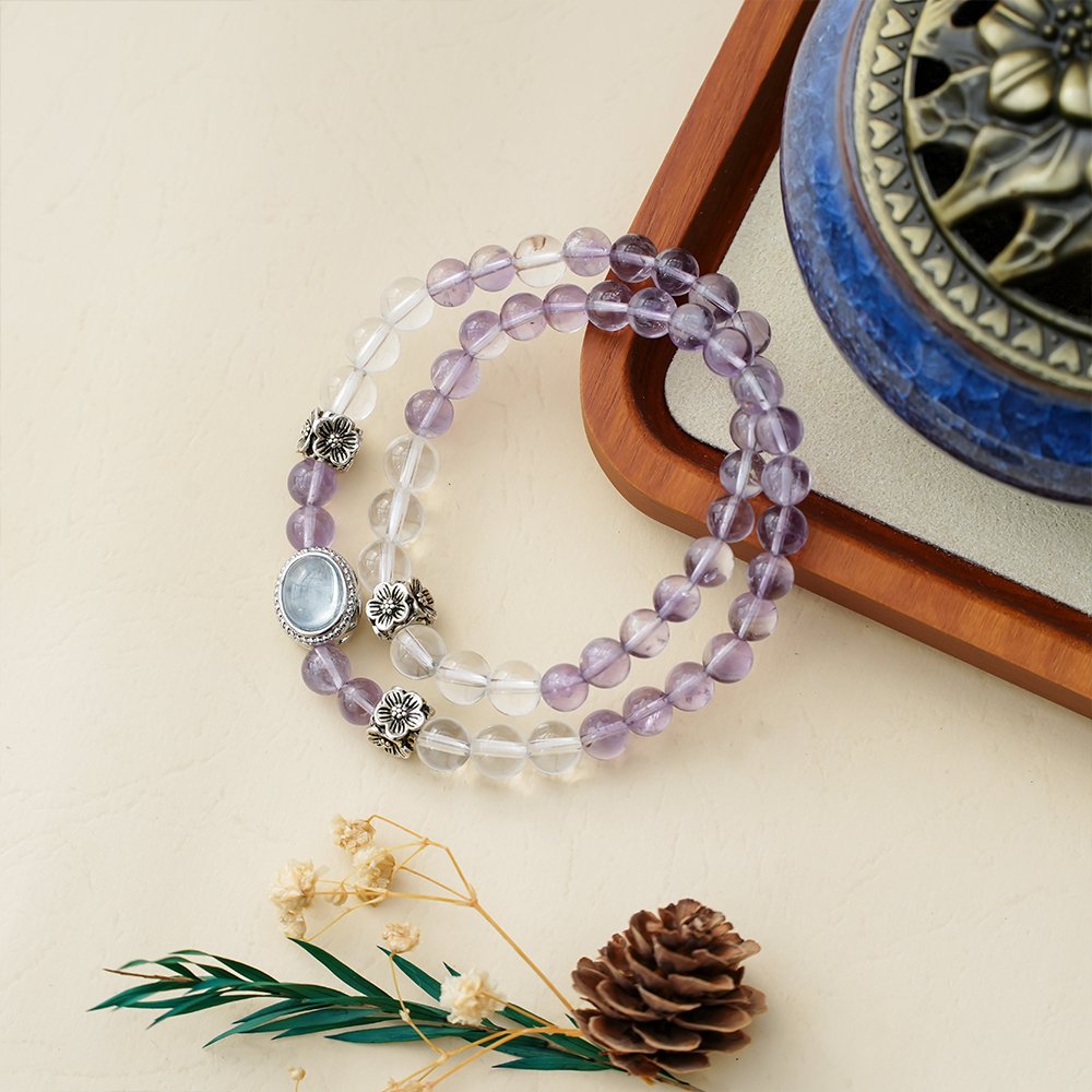 Amethyst Clear Quartz Aquamarine Multi-Wrap Bracelet,TS-205,amethyst bracelet,clear quartz bracelet,aquamarine bracelet,multi-wrap crystal bracelet,crystal bracelet gift,elegant crystal jewelry