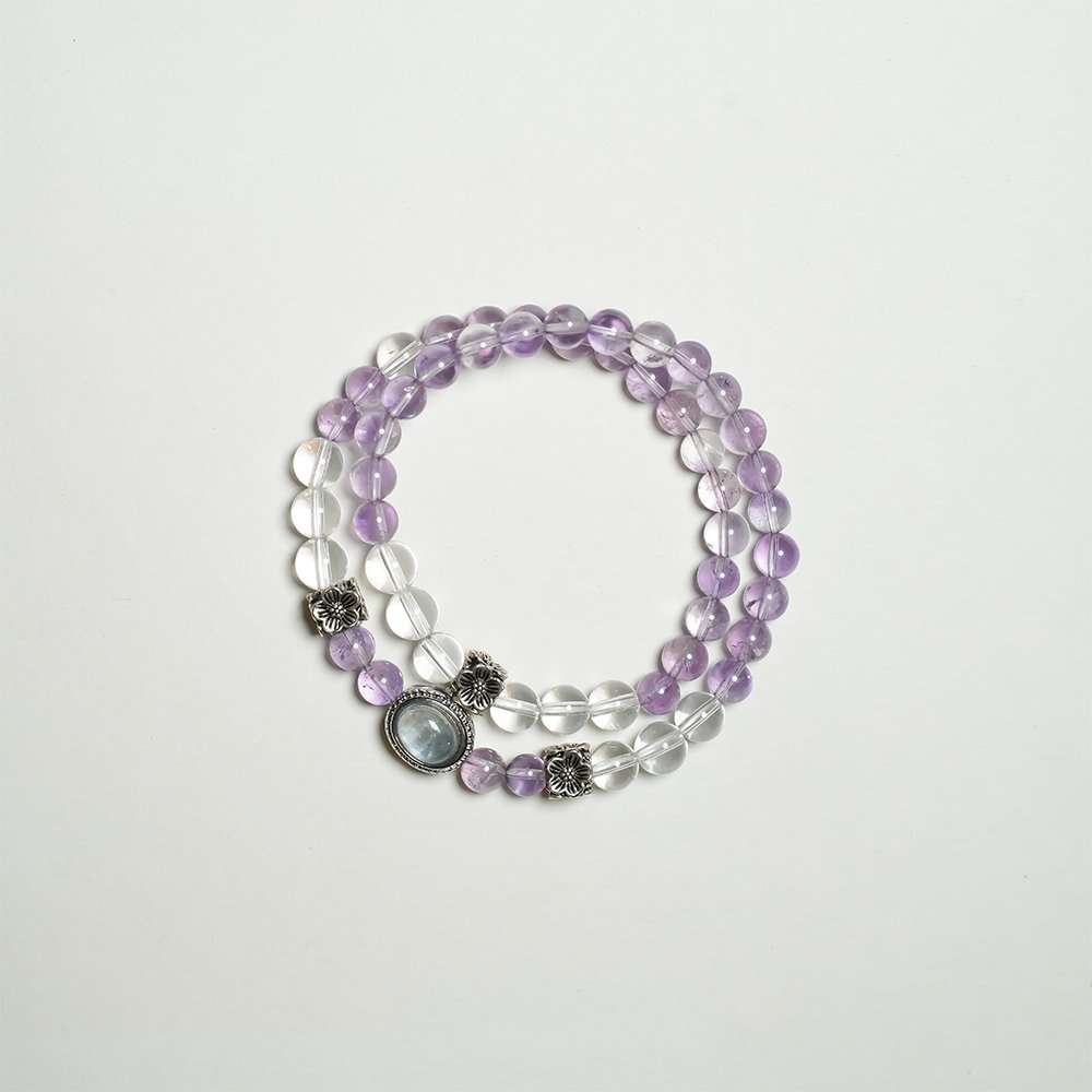Amethyst Clear Quartz Aquamarine Multi-Wrap Bracelet,TS-205,amethyst bracelet,clear quartz bracelet,aquamarine bracelet,multi-wrap crystal bracelet,crystal bracelet gift,elegant crystal jewelry