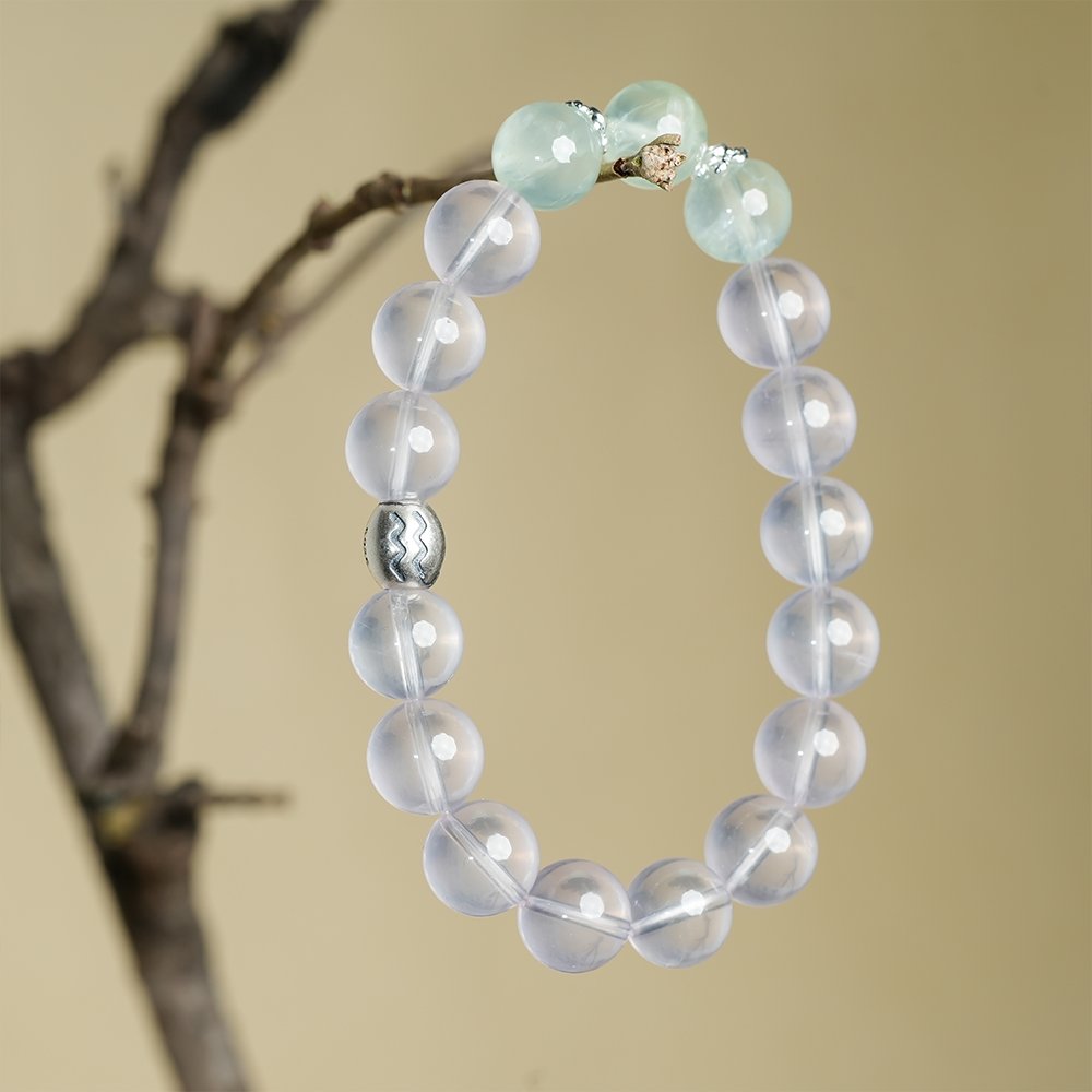 Aquarius crystal bracelet,rose quartz prehnite bracelet,Aquarius guardian bracelet,clear thought crystal bracelet,zodiac crystal bracelet,rose quartz bracelet,prehnite bracelet,astrology inspired jewelry,symbolic crystal jewelry,TS-124 bracelet