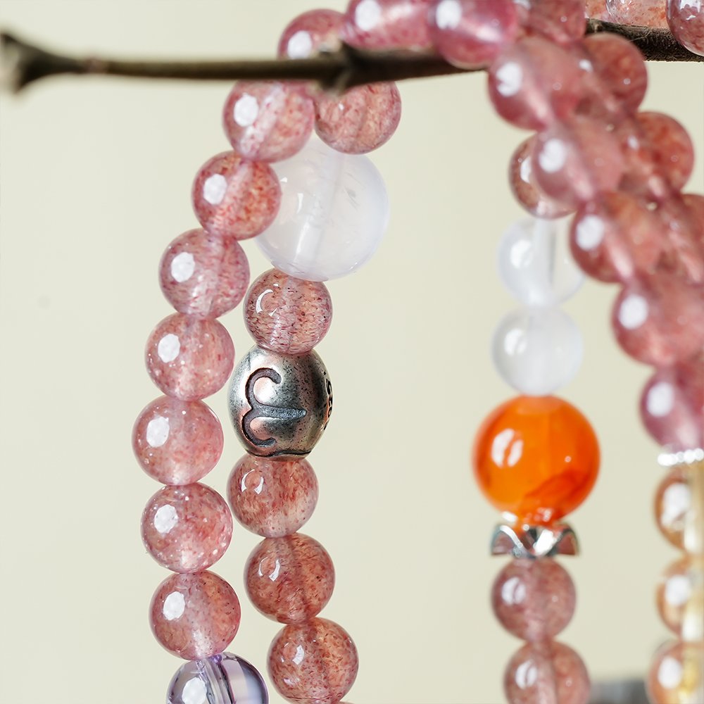 Aries crystal bracelet,Aries passion bracelet,zodiac crystal bracelet,rose quartz amethyst bracelet,strawberry quartz aquamarine bracelet,yellow phantom quartz bracelet,blue moonstone bracelet,Nanhong red agate bracelet,symbolic crystal jewelry,TS-212 bracelet