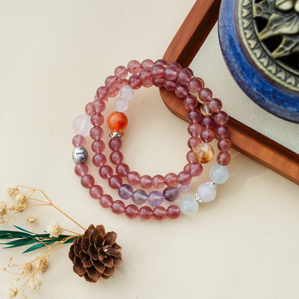 Aries crystal bracelet,Aries passion bracelet,zodiac crystal bracelet,rose quartz amethyst bracelet,strawberry quartz aquamarine bracelet,yellow phantom quartz bracelet,blue moonstone bracelet,Nanhong red agate bracelet,symbolic crystal jewelry,TS-212 bracelet