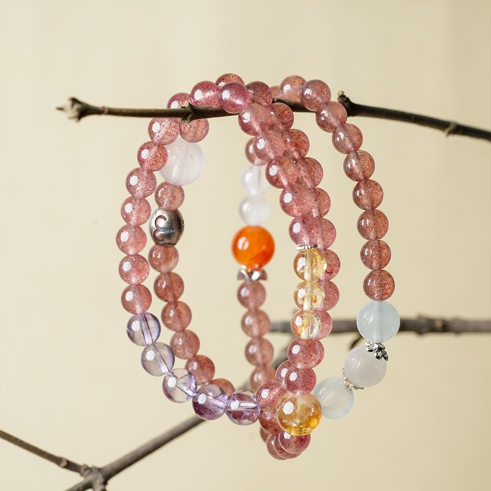 Aries crystal bracelet,Aries passion bracelet,zodiac crystal bracelet,rose quartz amethyst bracelet,strawberry quartz aquamarine bracelet,yellow phantom quartz bracelet,blue moonstone bracelet,Nanhong red agate bracelet,symbolic crystal jewelry,TS-212 bracelet