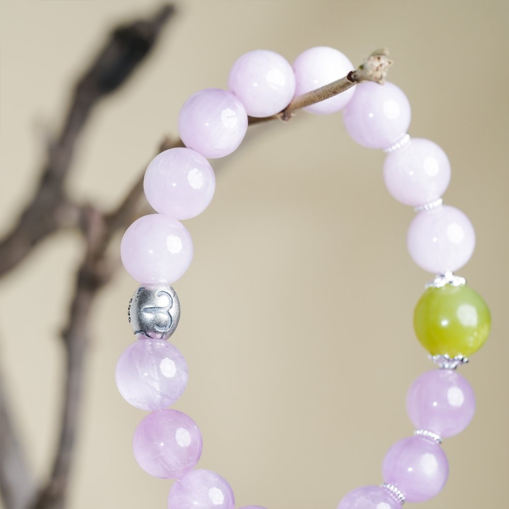 Aries crystal bracelet,Aries guardian bracelet,kunzite Xiuyan jade bracelet,stable energy crystal bracelet,zodiac crystal bracelet,kunzite bracelet,Xiuyan jade bracelet,Aries birthday gift,symbolic crystal jewelry,TS-126 bracelet