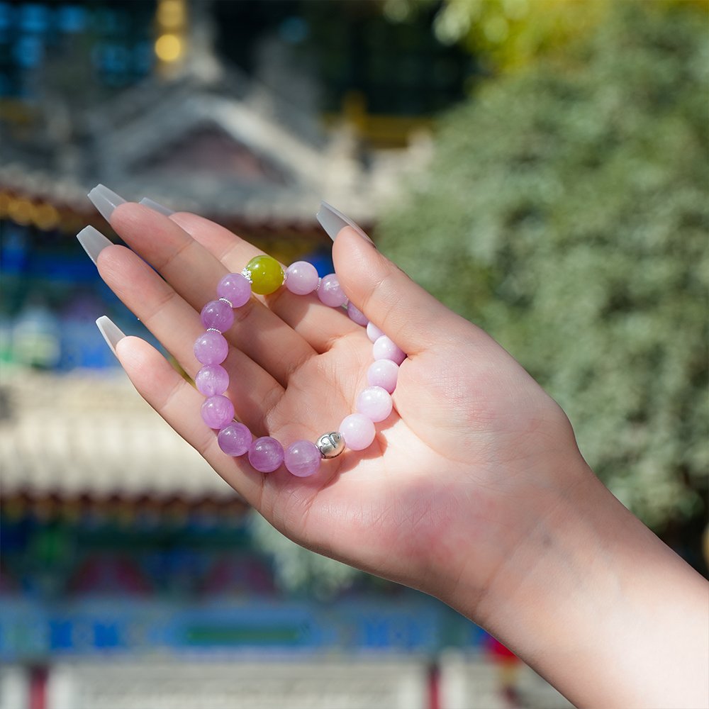 Aries crystal bracelet,Aries guardian bracelet,kunzite Xiuyan jade bracelet,stable energy crystal bracelet,zodiac crystal bracelet,kunzite bracelet,Xiuyan jade bracelet,Aries birthday gift,symbolic crystal jewelry,TS-126 bracelet