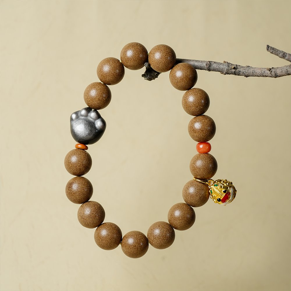 Lucky Cat Paw Lion Dance Bracelet,Incense Bead Bracelet 10mm,TH-103,cat paw charm bracelet,lion dance charm bracelet,traditional inspired bracelet,incense bead gift,collectible bracelet