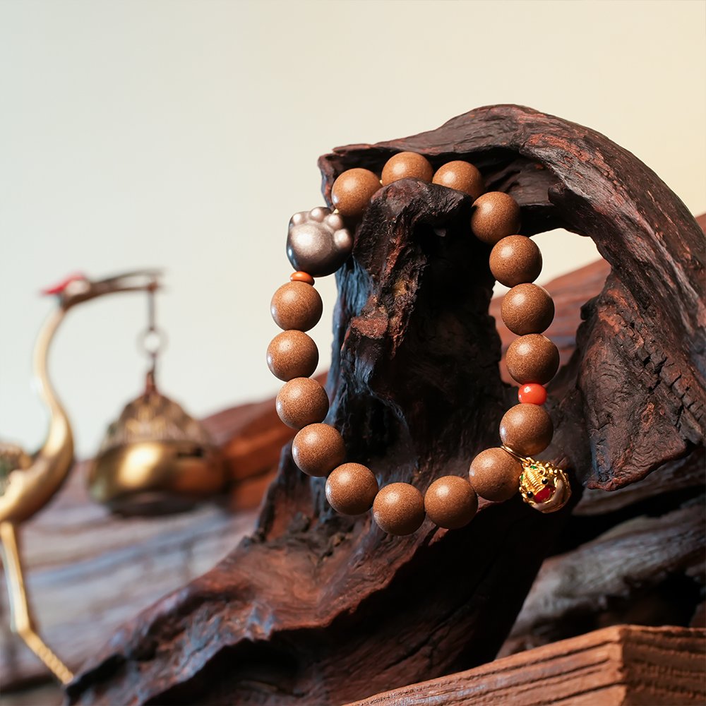 Lucky Cat Paw Lion Dance Bracelet,Incense Bead Bracelet 10mm,TH-103,cat paw charm bracelet,lion dance charm bracelet,traditional inspired bracelet,incense bead gift,collectible bracelet