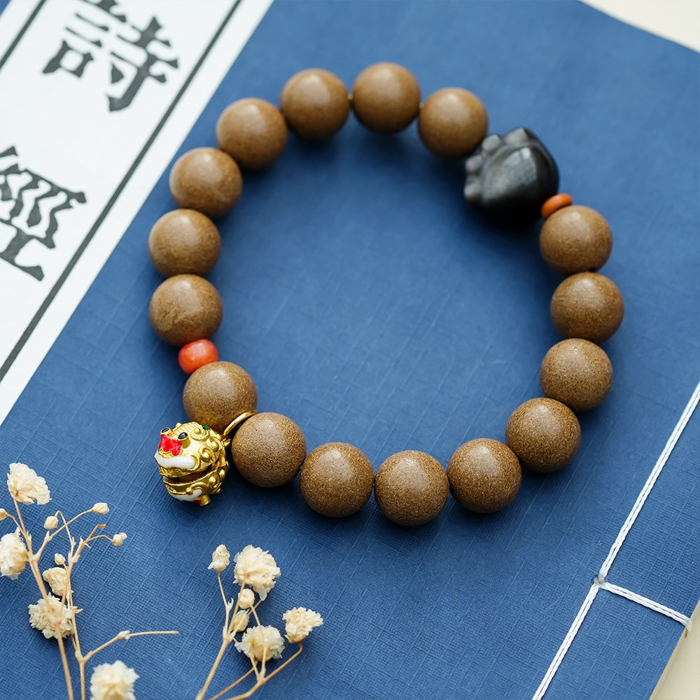 Lucky Cat Paw Lion Dance Bracelet,Incense Bead Bracelet 10mm,TH-103,cat paw charm bracelet,lion dance charm bracelet,traditional inspired bracelet,incense bead gift,collectible bracelet