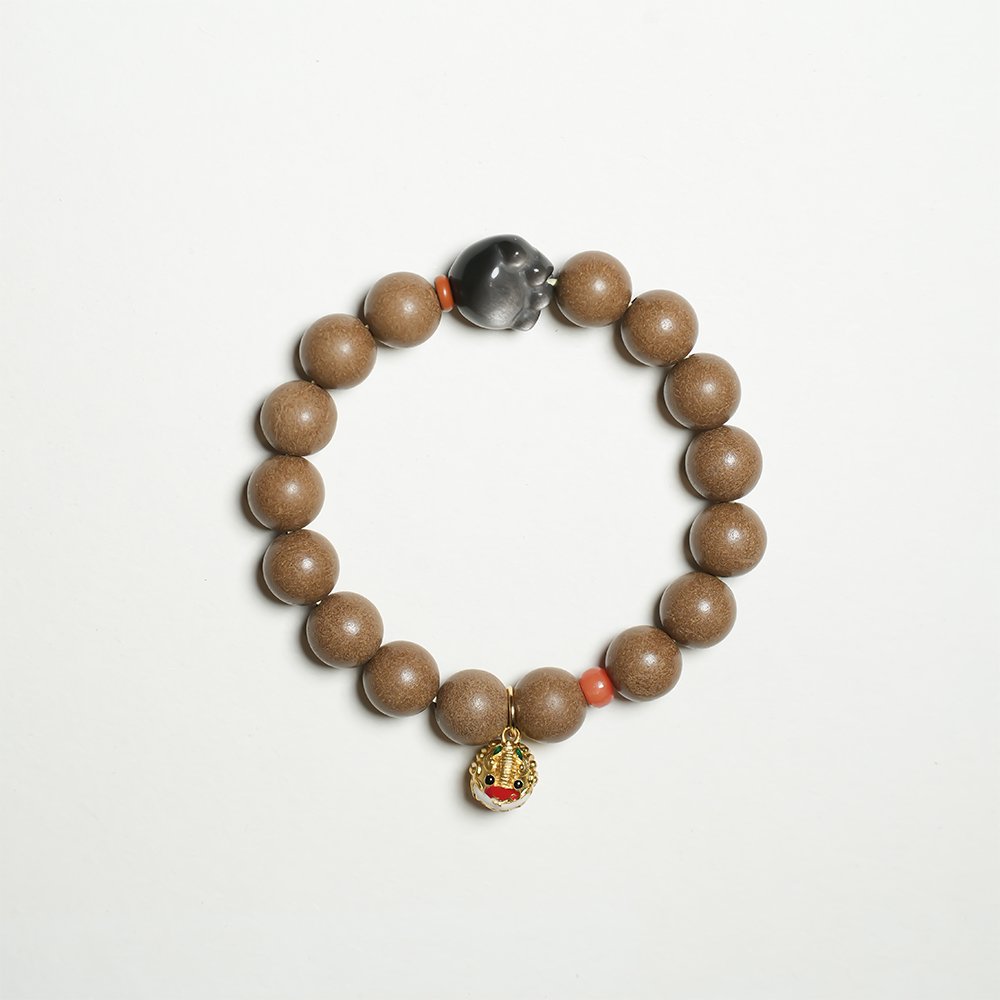 Lucky Cat Paw Lion Dance Bracelet,Incense Bead Bracelet 10mm,TH-103,cat paw charm bracelet,lion dance charm bracelet,traditional inspired bracelet,incense bead gift,collectible bracelet