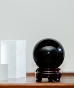 Small Black Crystal Sphere | Grounding Symbolic Desk Decor