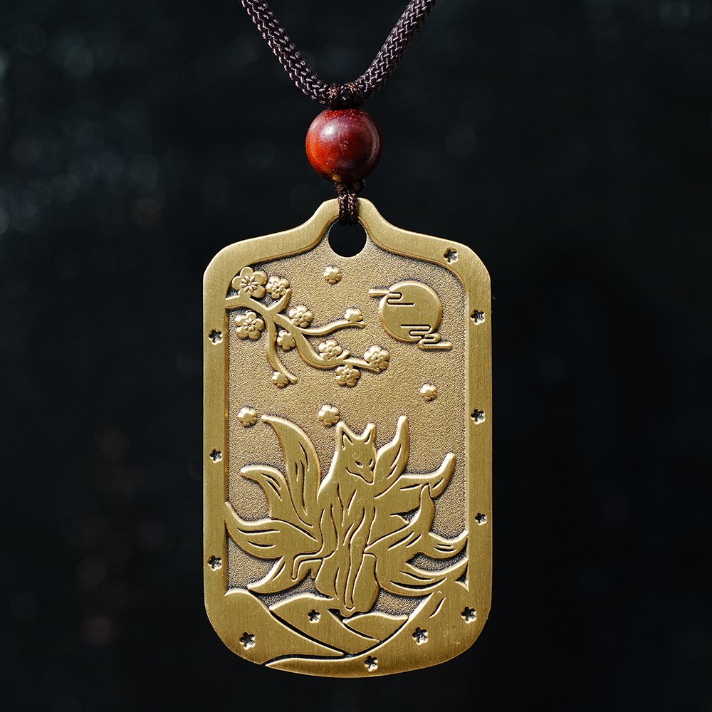 Nine-Tailed Fox pendant,Taohua pendant,relationship harmony pendant,brass fox pendant,Chinese symbolic pendant,marriage affinity necklace,sandalwood brass pendant,social warmth jewelry,Chinese cultural jewelry,TD-303 pendant