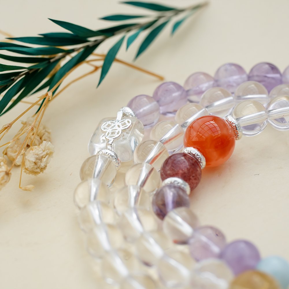 Cancer zodiac bracelet,Cancer crystal bracelet,gentle guardian crystal bracelet,amethyst clear quartz bracelet,strawberry quartz bracelet,Nanhong red agate bracelet,aquamarine bracelet,yellow phantom quartz bracelet,courage symbolism bracelet,confidence crystal bracelet,TS-213 bracelet