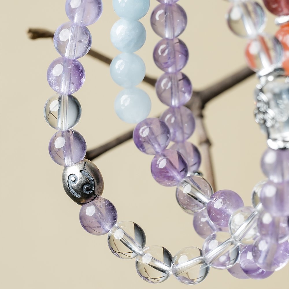 Cancer zodiac bracelet,Cancer crystal bracelet,gentle guardian crystal bracelet,amethyst clear quartz bracelet,strawberry quartz bracelet,Nanhong red agate bracelet,aquamarine bracelet,yellow phantom quartz bracelet,courage symbolism bracelet,confidence crystal bracelet,TS-213 bracelet