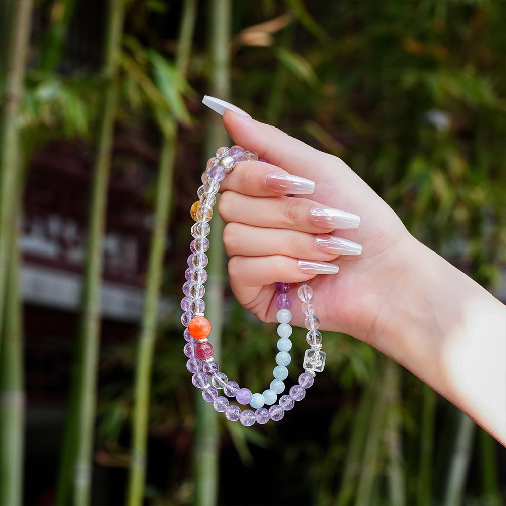 Cancer zodiac bracelet,Cancer crystal bracelet,gentle guardian crystal bracelet,amethyst clear quartz bracelet,strawberry quartz bracelet,Nanhong red agate bracelet,aquamarine bracelet,yellow phantom quartz bracelet,courage symbolism bracelet,confidence crystal bracelet,TS-213 bracelet