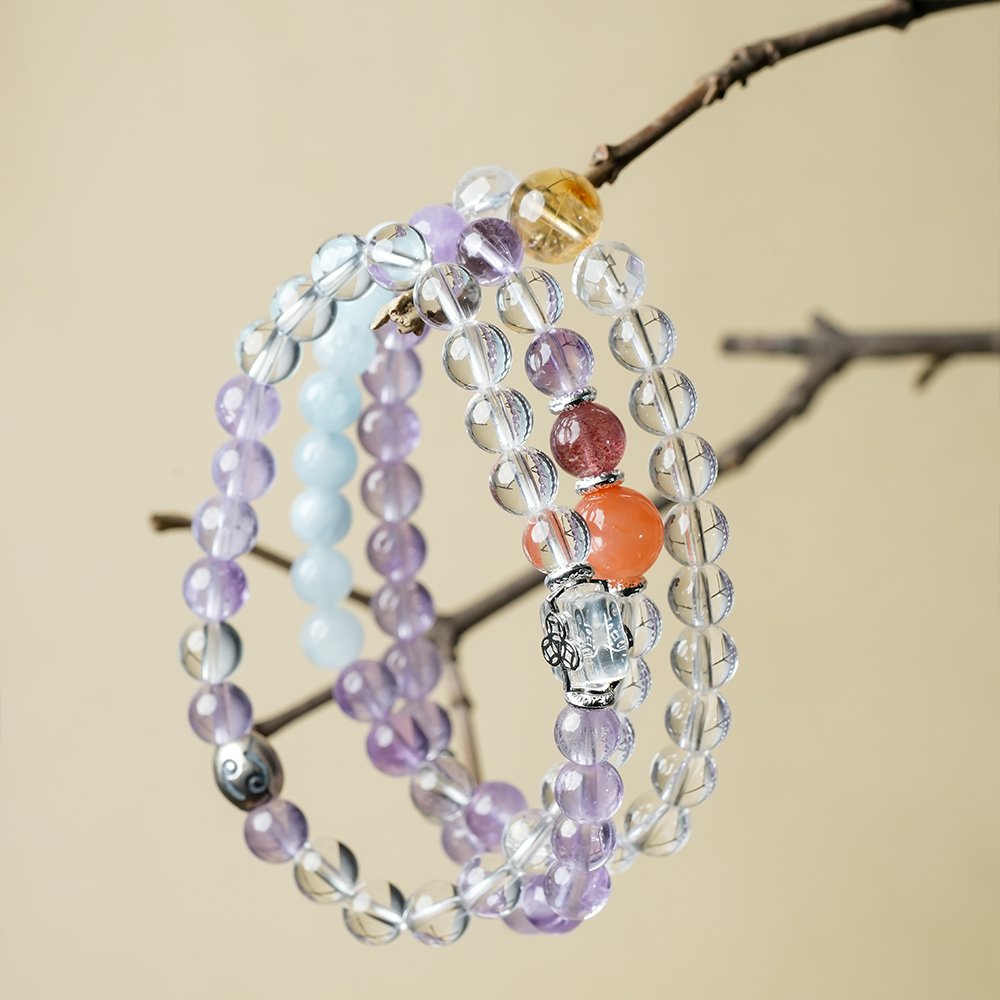 Cancer zodiac bracelet,Cancer crystal bracelet,gentle guardian crystal bracelet,amethyst clear quartz bracelet,strawberry quartz bracelet,Nanhong red agate bracelet,aquamarine bracelet,yellow phantom quartz bracelet,courage symbolism bracelet,confidence crystal bracelet,TS-213 bracelet