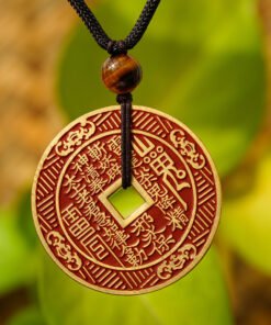 Cinnabar-Red Shan Gui Hua Qian Brass Pendant | Minimalist Cultural Style