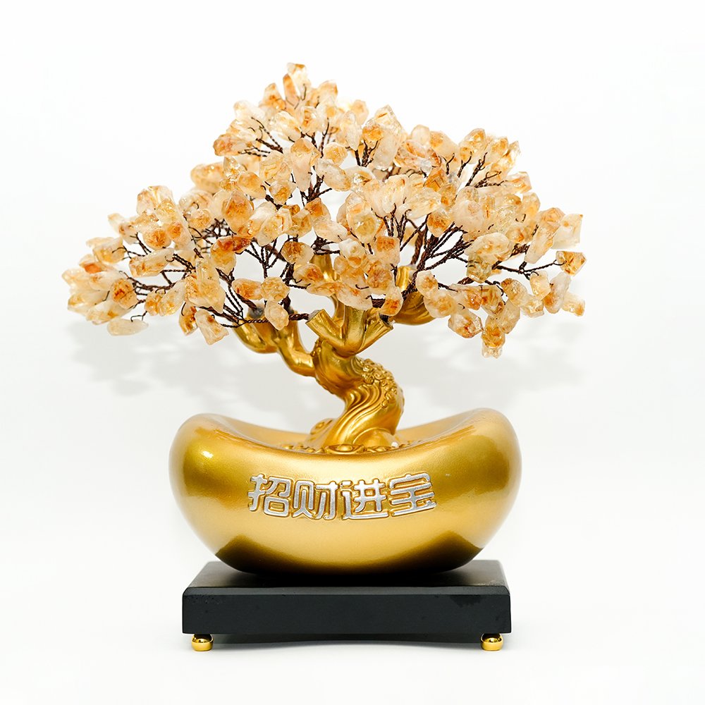 citrine crystal tree,Zhao Cai Jin Bao crystal tree,citrine money tree decor,abundance inspired crystal decor,prosperity symbolism decor,gold ingot crystal tree,yellow crystal tree,office crystal decor,home crystal ornament,TS-407 crystal tree