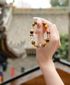 Yellow Phantom Quartz, Smoky Quartz & Tiger Eye Bracelet | Abundance-Inspired Crystal Style