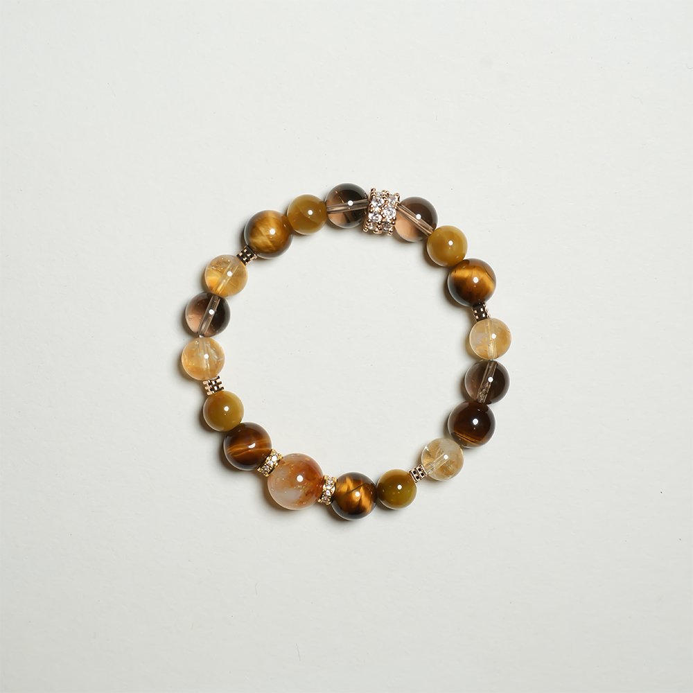 yellow phantom quartz bracelet,smoky quartz tiger eye bracelet,yellow tiger eye bracelet,golden tiger eye bracelet,abundance inspired crystal bracelet,men’s crystal bracelet,focus crystal bracelet,grounding crystal bracelet,natural stone bracelet,TS-116 bracelet