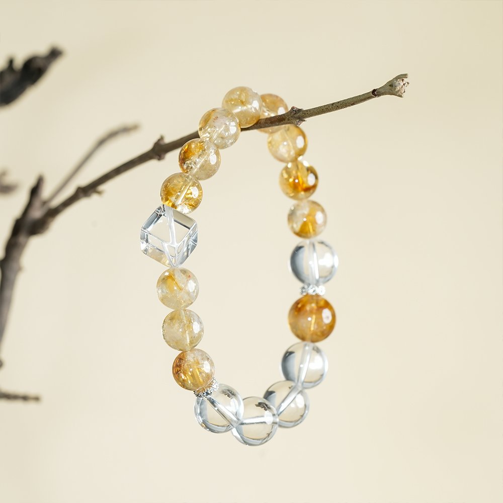 Yellow Tower Crystal Clear Quartz Sugar Cube Bracelet,TS-105,yellow tower crystal bracelet,clear quartz cube bracelet,crystal bracelet gift,elegant crystal bracelet,modern crystal jewelry