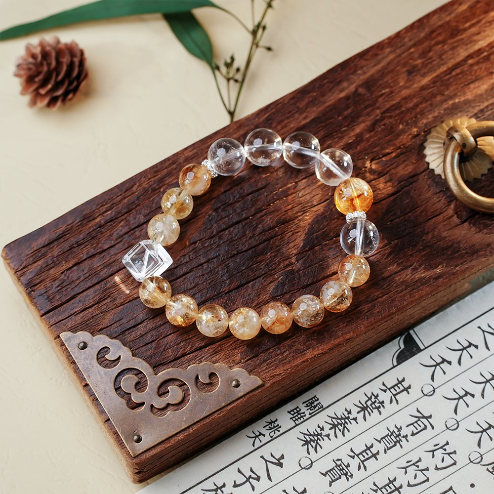 Yellow Tower Crystal Clear Quartz Sugar Cube Bracelet,TS-105,yellow tower crystal bracelet,clear quartz cube bracelet,crystal bracelet gift,elegant crystal bracelet,modern crystal jewelry