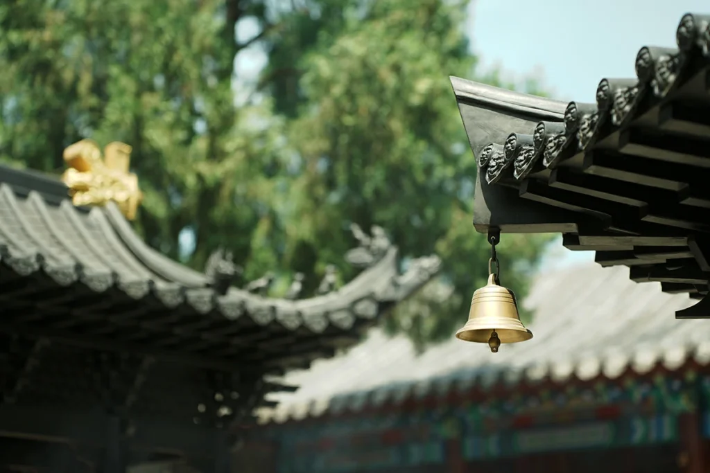 Temple bell and roof detail for blessing ritual atmosphere