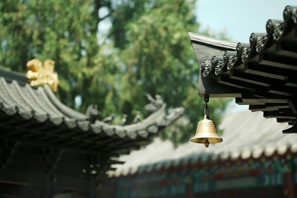Temple bell and roof detail for blessing ritual atmosphere