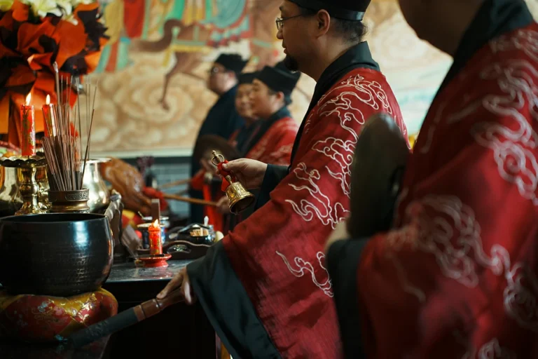 Taoist practitioners participating in temple blessing ceremony