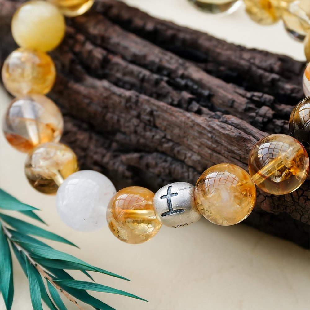 Five Elements Energy Earth Blessing Bracelet,TS-1025,yellow tiger eye bracelet,golden tiger eye bracelet,white phantom quartz bracelet,yellow crystal bracelet,earth element crystal bracelet,crystal bracelet gift