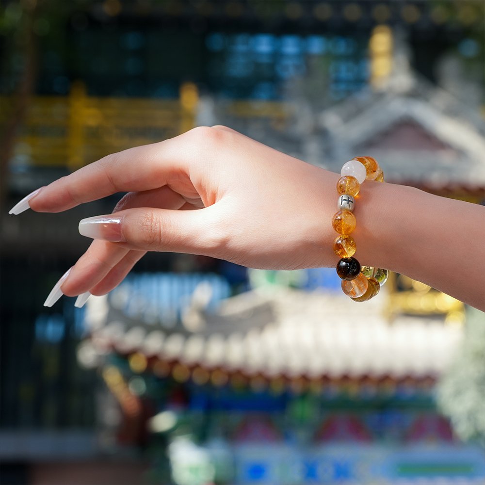 Five Elements Energy Earth Blessing Bracelet,TS-1025,yellow tiger eye bracelet,golden tiger eye bracelet,white phantom quartz bracelet,yellow crystal bracelet,earth element crystal bracelet,crystal bracelet gift
