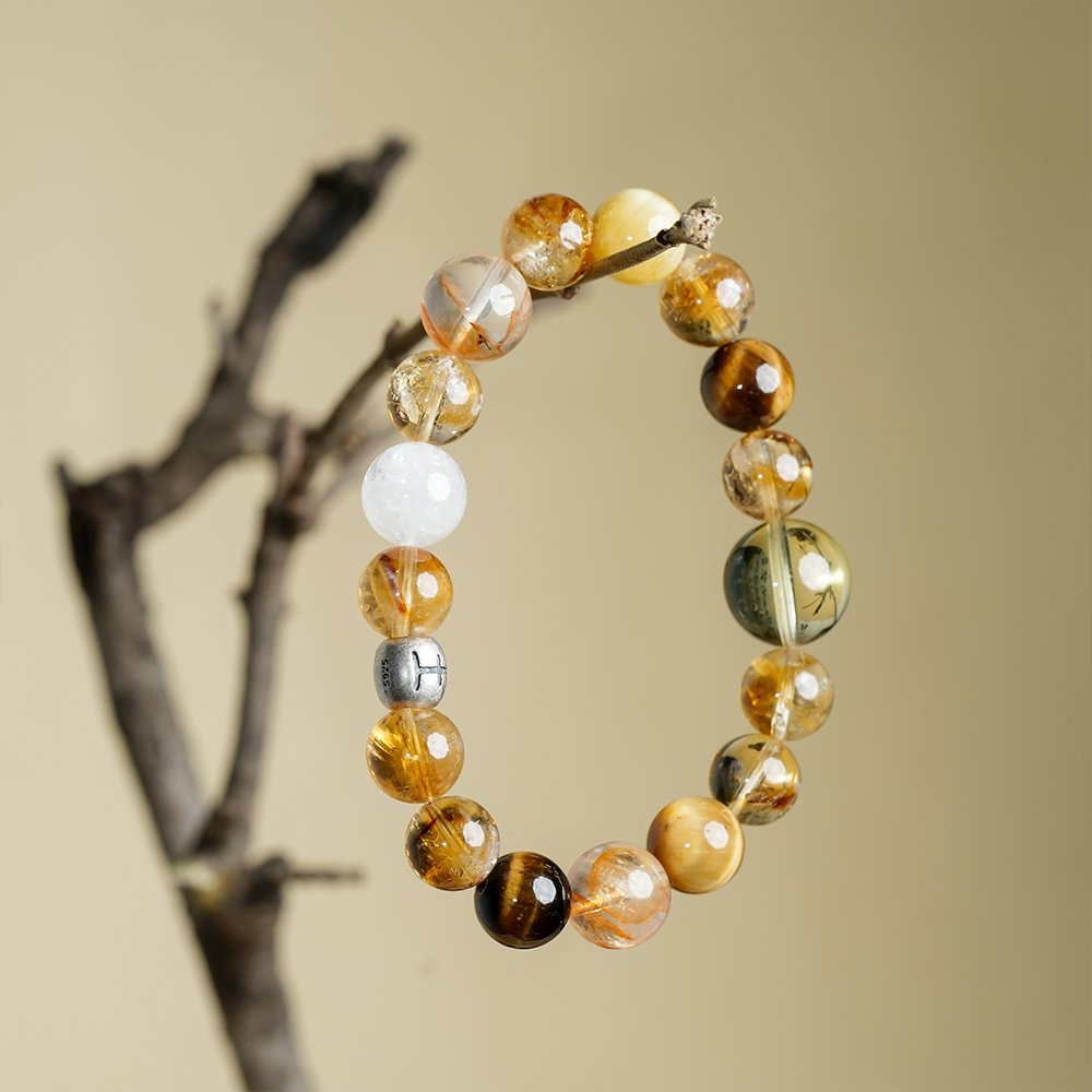 Five Elements Energy Earth Blessing Bracelet,TS-1025,yellow tiger eye bracelet,golden tiger eye bracelet,white phantom quartz bracelet,yellow crystal bracelet,earth element crystal bracelet,crystal bracelet gift