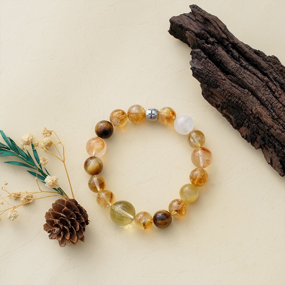 Five Elements Energy Earth Blessing Bracelet,TS-1025,yellow tiger eye bracelet,golden tiger eye bracelet,white phantom quartz bracelet,yellow crystal bracelet,earth element crystal bracelet,crystal bracelet gift
