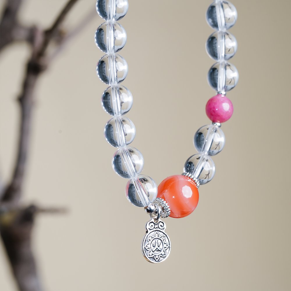 Five Elements Series Fire Bracelet,TS-1014,white crystal bracelet,southern red agate bracelet,fire element bracelet,crystal bracelet gift,collectible crystal bracelet,warm tone crystal bracelet,fire element crystal bracelet,white crystal and southern red agate bracelet,southern red agate crystal bracelet,warm tone crystal bracelet for everyday wear,elegant fire theme crystal bracelet,traditional inspired fire bracelet,five elements fire jewelry bracelet