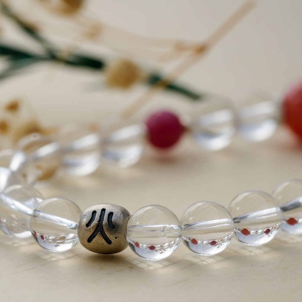 Five Elements Series Fire Bracelet,TS-1014,white crystal bracelet,southern red agate bracelet,fire element bracelet,crystal bracelet gift,collectible crystal bracelet,warm tone crystal bracelet,fire element crystal bracelet,white crystal and southern red agate bracelet,southern red agate crystal bracelet,warm tone crystal bracelet for everyday wear,elegant fire theme crystal bracelet,traditional inspired fire bracelet,five elements fire jewelry bracelet