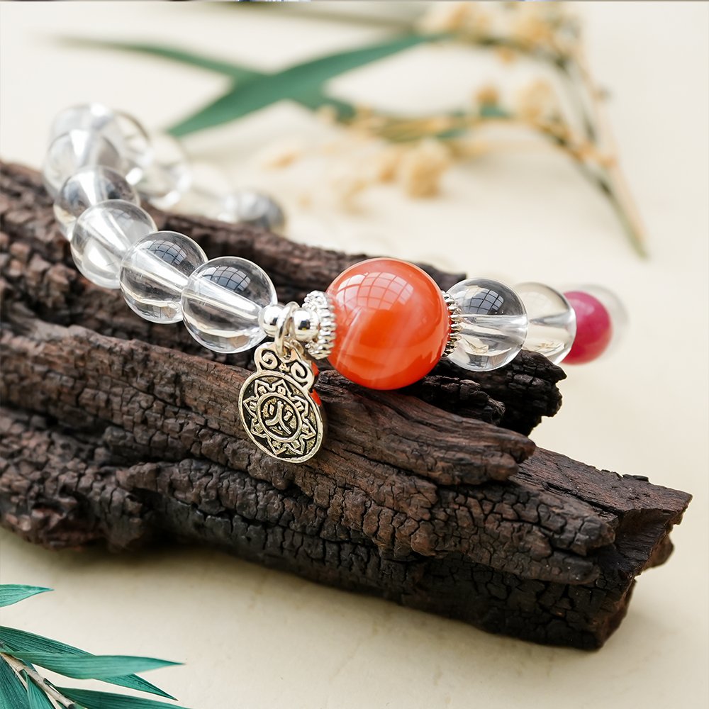 Five Elements Series Fire Bracelet,TS-1014,white crystal bracelet,southern red agate bracelet,fire element bracelet,crystal bracelet gift,collectible crystal bracelet,warm tone crystal bracelet,fire element crystal bracelet,white crystal and southern red agate bracelet,southern red agate crystal bracelet,warm tone crystal bracelet for everyday wear,elegant fire theme crystal bracelet,traditional inspired fire bracelet,five elements fire jewelry bracelet