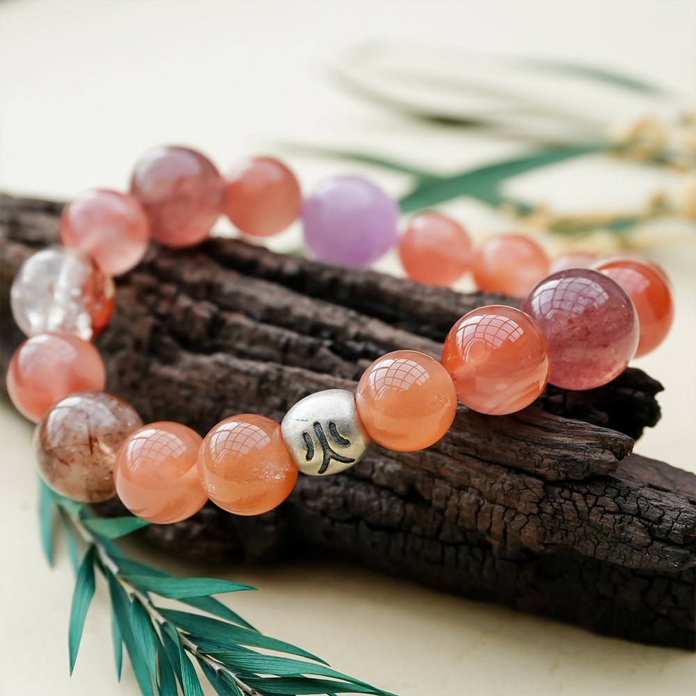 Five Elements Energy Fire Momentum Bracelet,TS-1024,sunstone bracelet,southern red agate bracelet,strawberry quartz bracelet,purple spodumene bracelet,fire element crystal bracelet,crystal bracelet gift