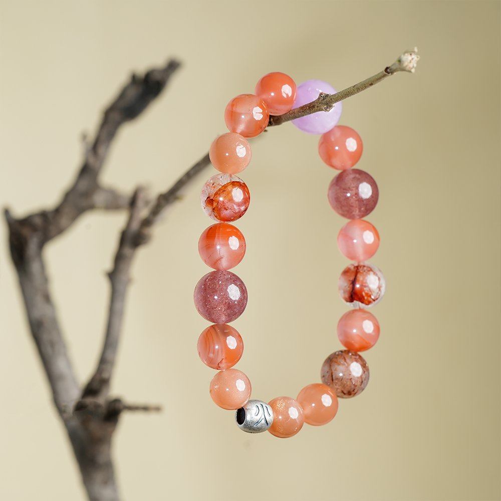 Five Elements Energy Fire Momentum Bracelet,TS-1024,sunstone bracelet,southern red agate bracelet,strawberry quartz bracelet,purple spodumene bracelet,fire element crystal bracelet,crystal bracelet gift