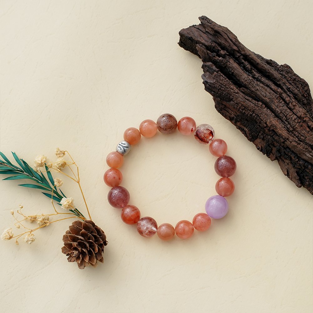 Five Elements Energy Fire Momentum Bracelet,TS-1024,sunstone bracelet,southern red agate bracelet,strawberry quartz bracelet,purple spodumene bracelet,fire element crystal bracelet,crystal bracelet gift