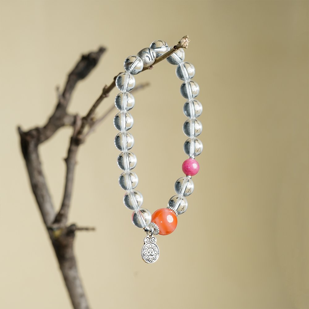 Five Elements Series Fire Bracelet,TS-1014,white crystal bracelet,southern red agate bracelet,fire element bracelet,crystal bracelet gift,collectible crystal bracelet,warm tone crystal bracelet,fire element crystal bracelet,white crystal and southern red agate bracelet,southern red agate crystal bracelet,warm tone crystal bracelet for everyday wear,elegant fire theme crystal bracelet,traditional inspired fire bracelet,five elements fire jewelry bracelet