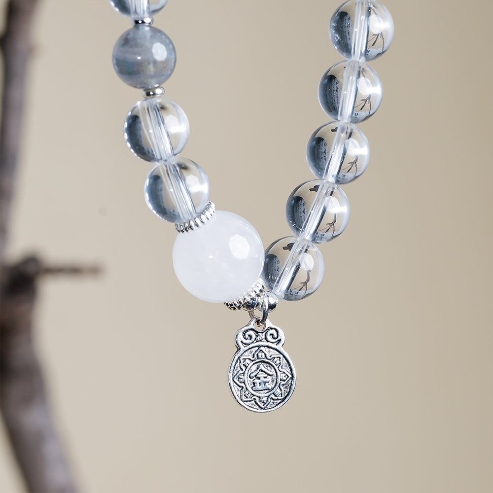 Five Elements Series Metal Bracelet,TS-1011,white crystal bracelet,white phantom quartz bracelet,gray moonstone bracelet,metal element bracelet,crystal jewelry gift,collectible crystal bracelet