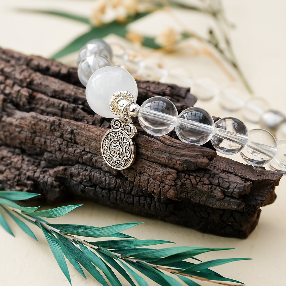 Five Elements Series Metal Bracelet,TS-1011,white crystal bracelet,white phantom quartz bracelet,gray moonstone bracelet,metal element bracelet,crystal jewelry gift,collectible crystal bracelet