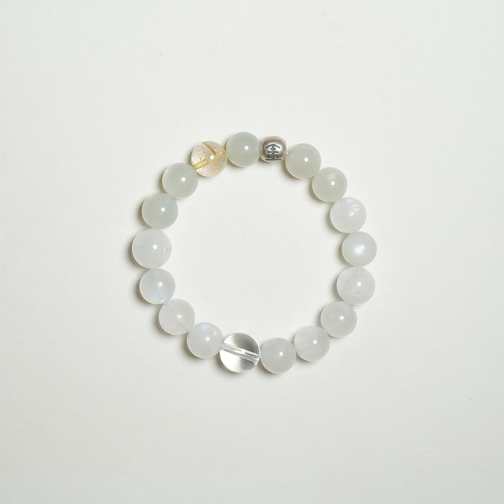 Five Elements Energy Metal Momentum Bracelet,TS-1021,white phantom quartz bracelet,clear quartz bracelet,white moonstone bracelet,blue moonstone bracelet,gold rutilated quartz bracelet,metal element crystal bracelet